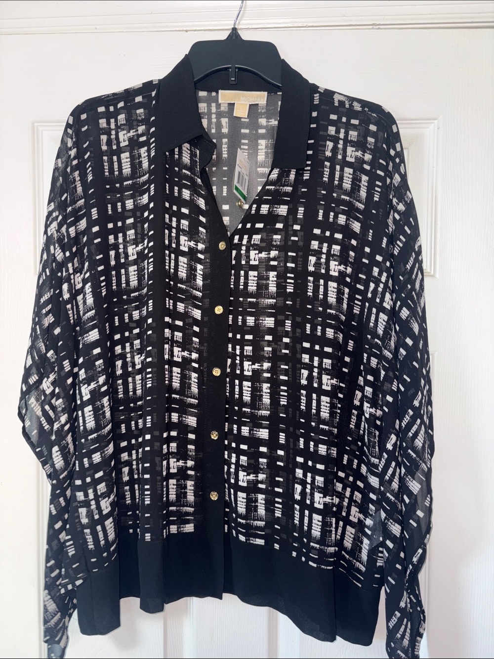Michael Kors- Black & White Printed Button-Down Shirt